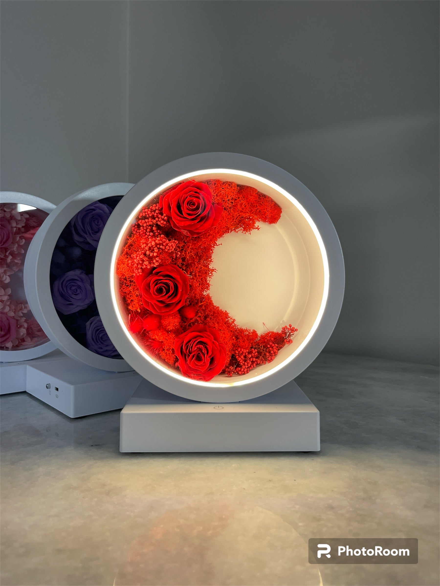 Lamps with preserved flowers